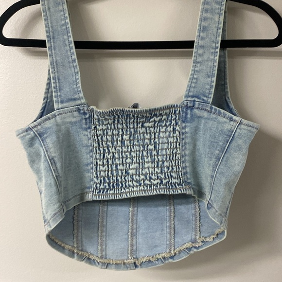 Y2K RUFUGE DENIM CROP TOP CORSET STYLE SMOCKED BACK Denim Crop Top SZ SMALL - Picture 6 of 7